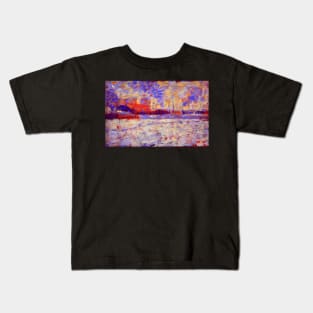 "Snow Effect - Winter in the Suburbs" by Georges Seurat (circa 1883) TECHNICOLOR REMASTERED Kids T-Shirt